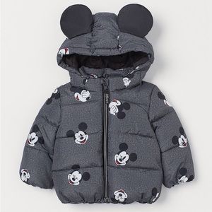 H&M x Disney Mickey Mouse 18M Toddler Gray Puffer Jacket EUC